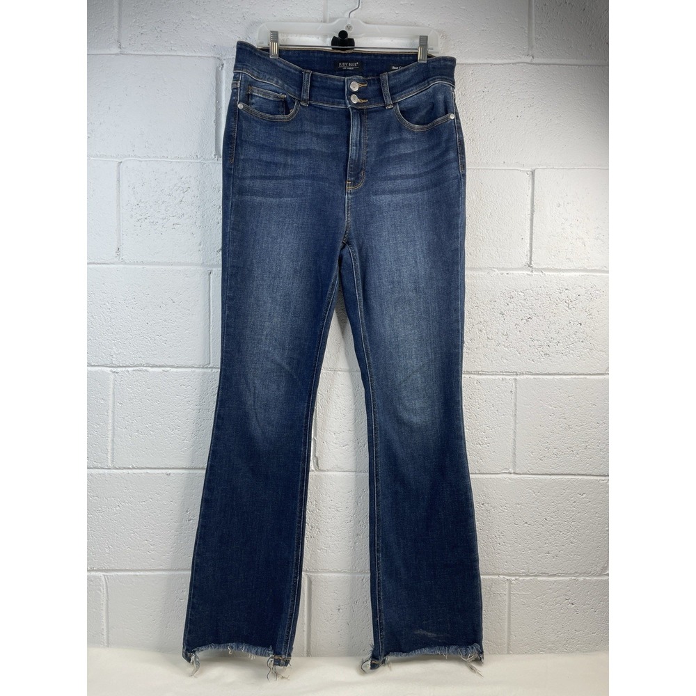 Judy Blue Women's Jeans 15/32 Boot Cut Dark Wash Double Button‎ Raw Hem